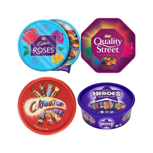 【2024 X’mas Limited Time Sales+ Free Shipping】Christmas Chocolate Tubs – 5 Pack – Roses, Heroes, Quality Street, Celebrations and 1 Terry’s Orange Chocolates + Topline Card